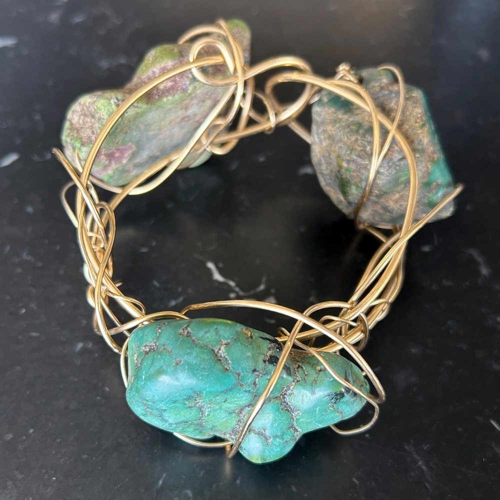 Kazuko Oshima Bracelet with Green Tibetan Turquoise - Picture 2 of 9